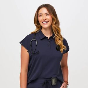 Figs Pique Ella Scrub Polo Womens XS Navy Blue Tailored Scrubs